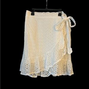 Elegant White Eyelet Wrap Skirt